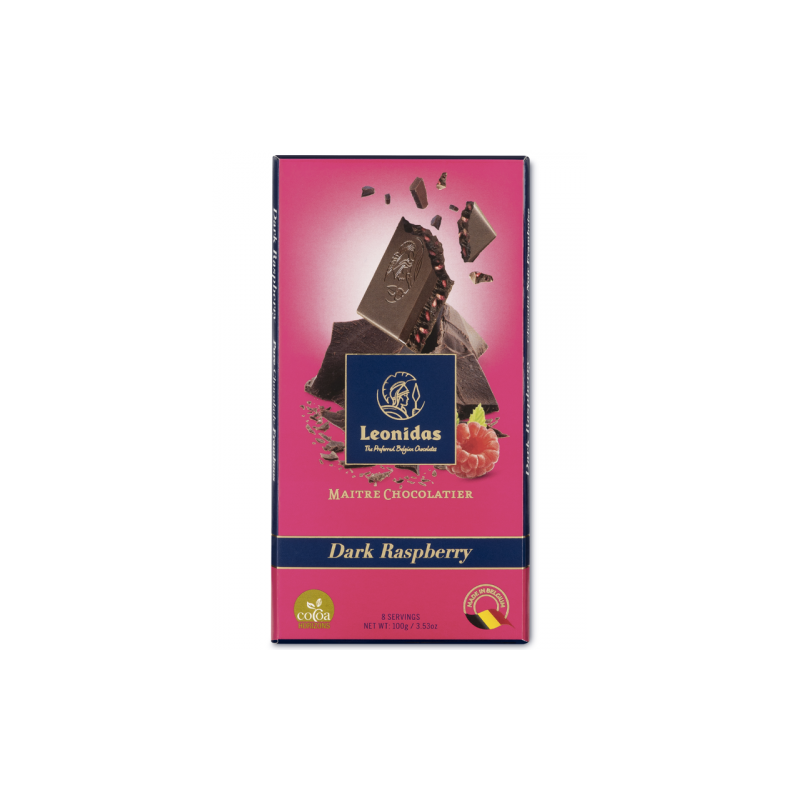 Tablette chocolat Leonidas noir éclats de framboise.