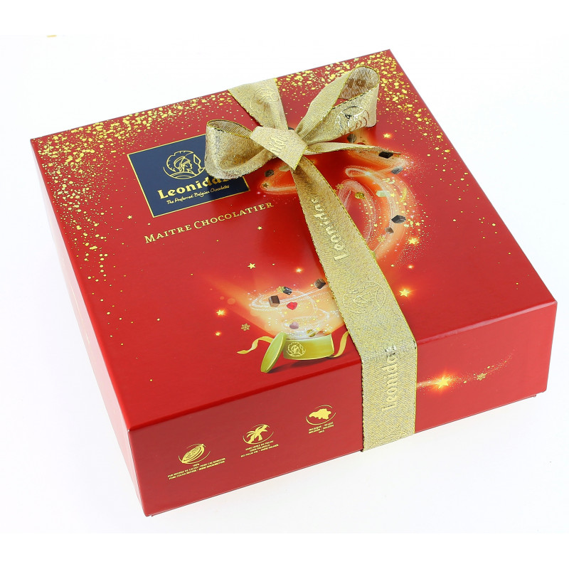 Coffret Santiago spécial fêtes garni de 600 g de chocolats Leonidas.