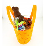 Panier jaune garni de 320 g de chocolats Leonidas