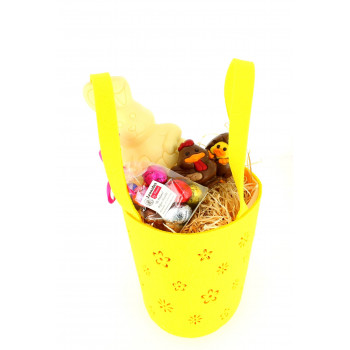Panier jaune garni de 320 g de chocolats Leonidas