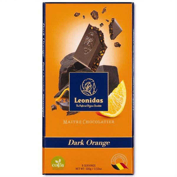 Tablette 100 g chocolat Leonidas noir aux écorces d'oranges