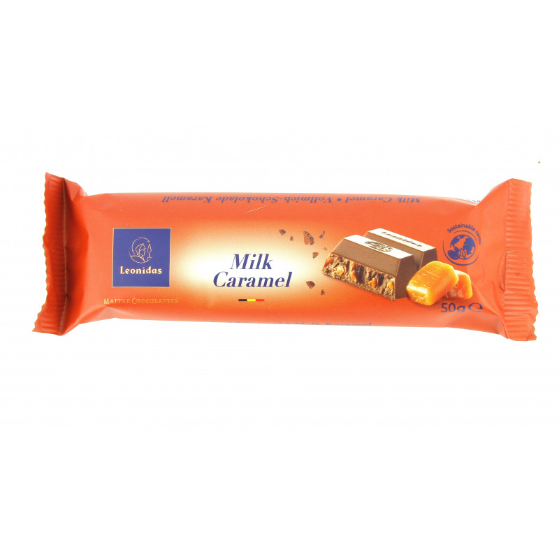 Bâton Chocolat Léonidas au lait et éclats de caramel au beurre salé.