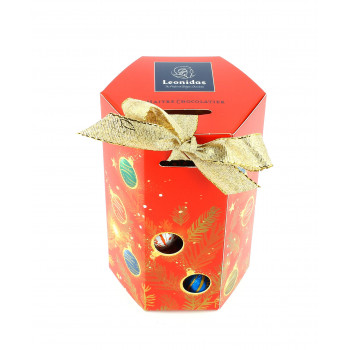 Le tube de Noël garni de 230g de chocolats Leonidas.