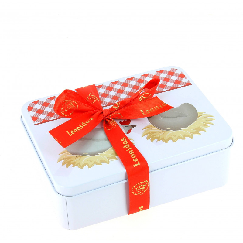 Boîte cocotte vichy garnie de 200 g de chocolats Leonidas