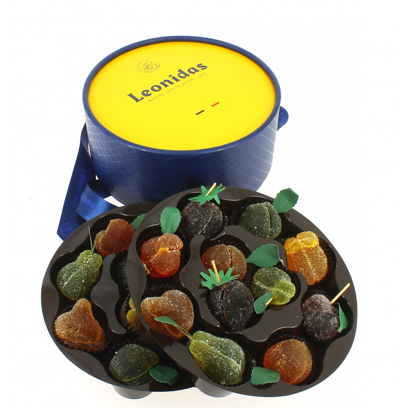 Coffret "Fruitier" garni de 500g de pâtes de fruits Leonidas.