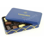 Coffret métal bleu garni de 240 g de chocolats Leonidas