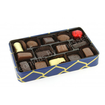 Coffret métal bleu garni de 240 g de chocolats Leonidas Coffret métal bleu garni de 240 g de chocolats Leonidas