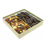 Coffret mix orangettes et mendiants garni de 350 g de chocolats Leonidas