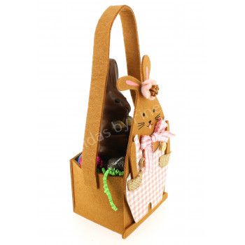 Panier lapin rose garni de 180 g de chocolats Leonidas de Pâques