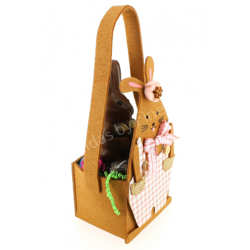 Panier lapin rose garni de 180 g de chocolats Leonidas de Pâques