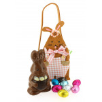 Panier lapin rose garni de 180 g de chocolats Leonidas de Pâques