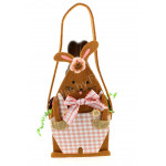 Panier lapin rose garni de 180 g de chocolats Leonidas de Pâques