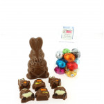 Petit train de Pâques garni de 255 g de chocolats Leonidas