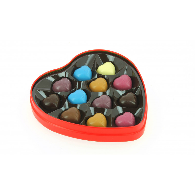 Coeur métal "édition limitée" garni de 125 g de chocolats Leonidas