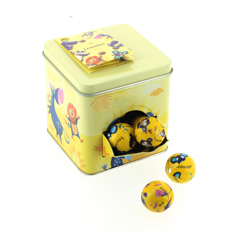 Coffret métal kids garni de 350 g de chocolats Leonidas