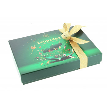 Coffret rectangle vert de Noël garni de 490 g de chocolats Leonidas Coffret rectangle vert de Noël garni de 490 g de chocolats Leonidas