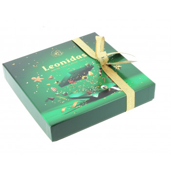 Coffret carré vert de Noël garni de 320 g de chocolats Leonidas Coffret carré vert de Noël garni de 320 g de chocolats Leonidas