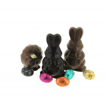 Sujet de Pâques 50 g et 5 œufs en chocolat Leonidas