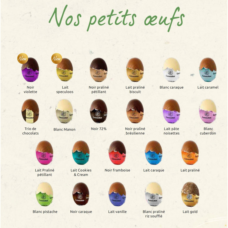 Carton de 2.5 kg de petits oeufs en chocolat Leonidas assortis