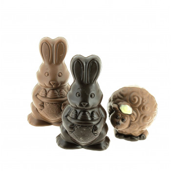 Sujet 50 g en chocolat Leonidas noir ou lait.