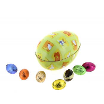 Œuf métal garni de 200 g de petits œufs en chocolat Leonidas