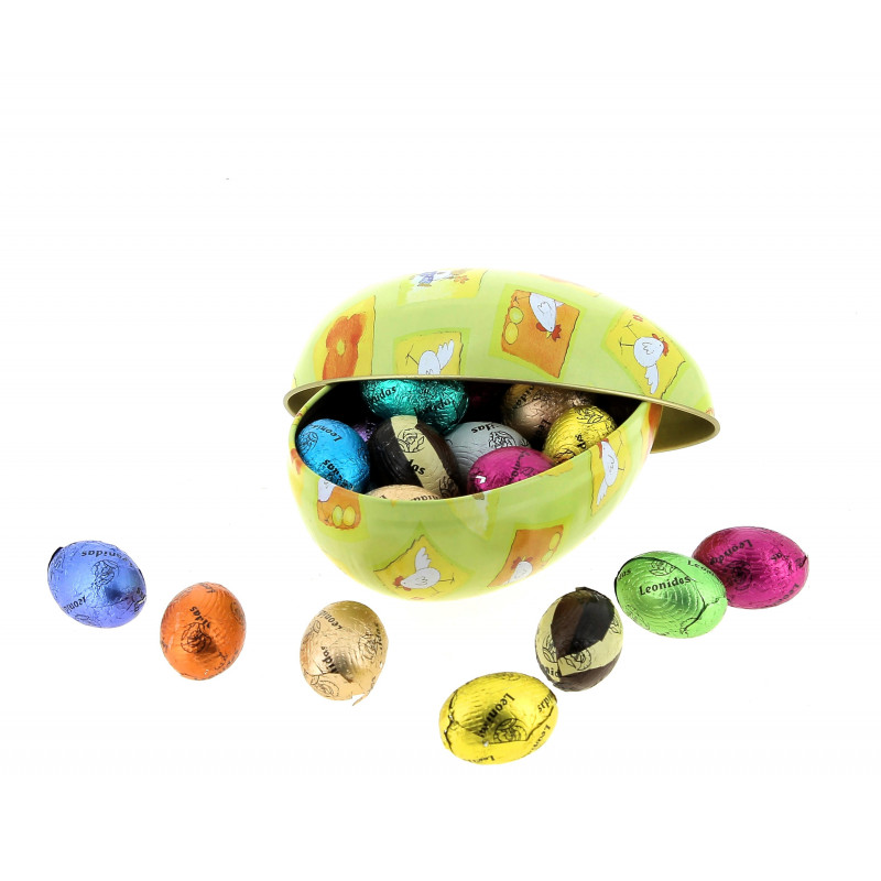 Œuf métal garni de 200 g de petits œufs en chocolat Leonidas