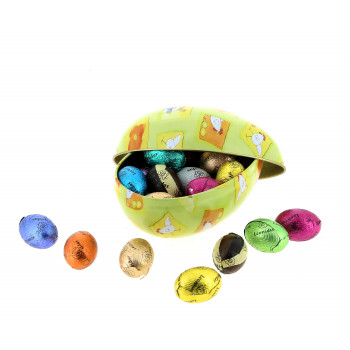 Œuf métal garni de 200 g de petits œufs en chocolat Leonidas