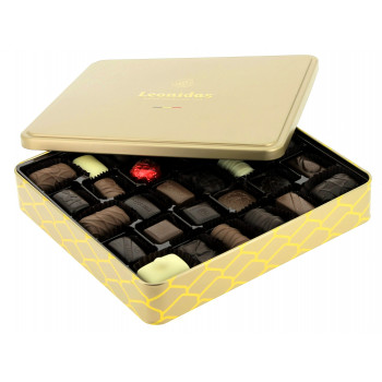 Coffret métal garni de 490 g de chocolats Leonidas
