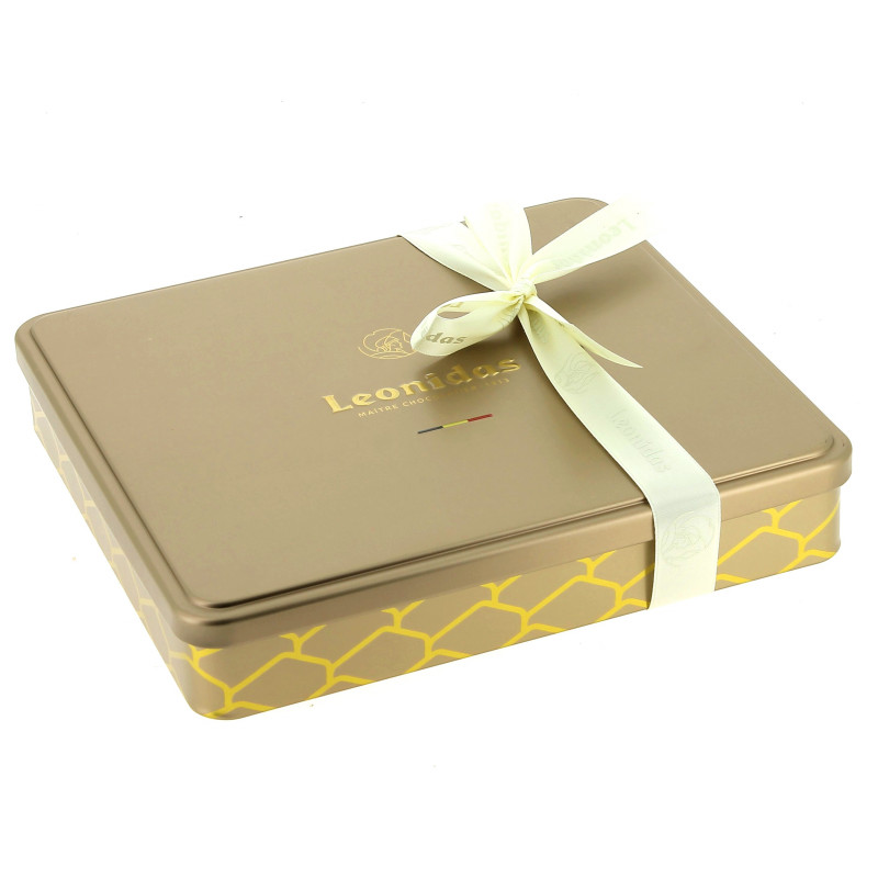 Coffret métal garni de 490 g de chocolats Leonidas