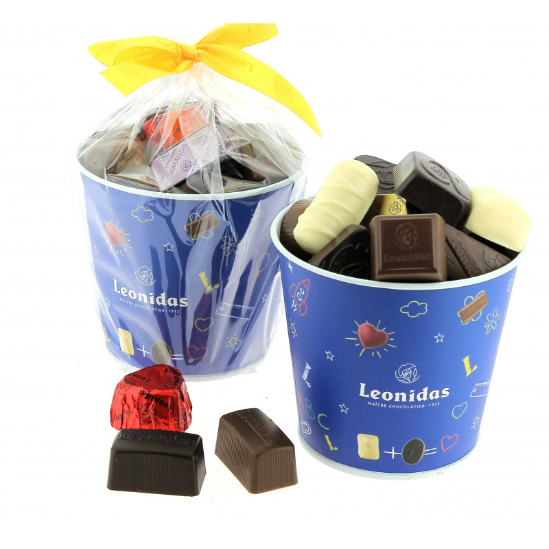 Pot en zinc garni de 230 g de chocolats Leonidas