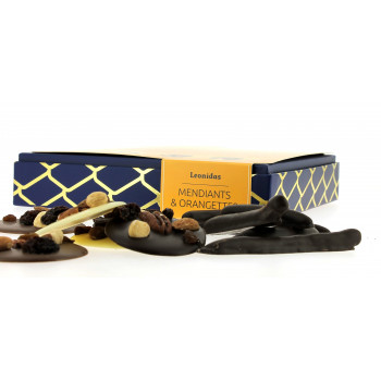 Coffret mix orangettes et mendiants garni de 395 g de chocolats Leonidas