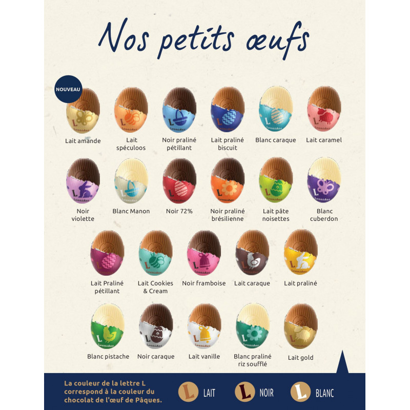 Œuf métal garni de 200 g de petits œufs en chocolat Leonidas