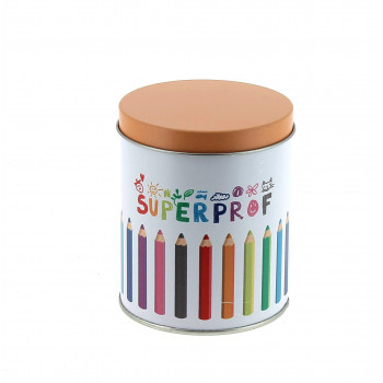 Boîte métal "super prof" garnie de 150 g de chocolats Leonidas.
