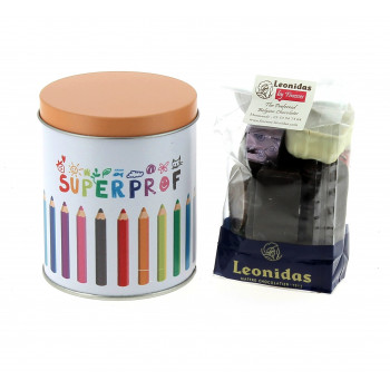 Boîte métal "super prof" garnie de 150 g de chocolats Leonidas. 2
